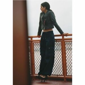 Pilcro Parachute Pants (Blue w. black velvet flowers!)